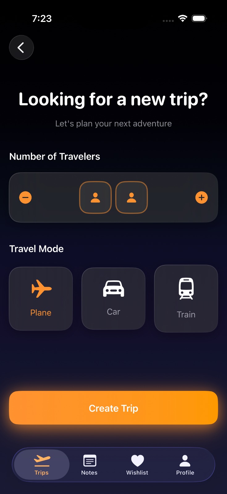 Travel app screenshot 1